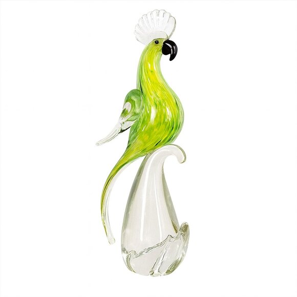 Murano Glass Cockatoo Bird Sculpture Green & Clear Art Glass 13.5" Tall - Picture 10 of 10